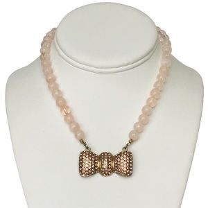 Cookie Lee Pink Bead and Rhinestone Bow Necklace